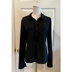 Max Studio Black Ruffle Trim Long Sleeve Blouse Size Medium
